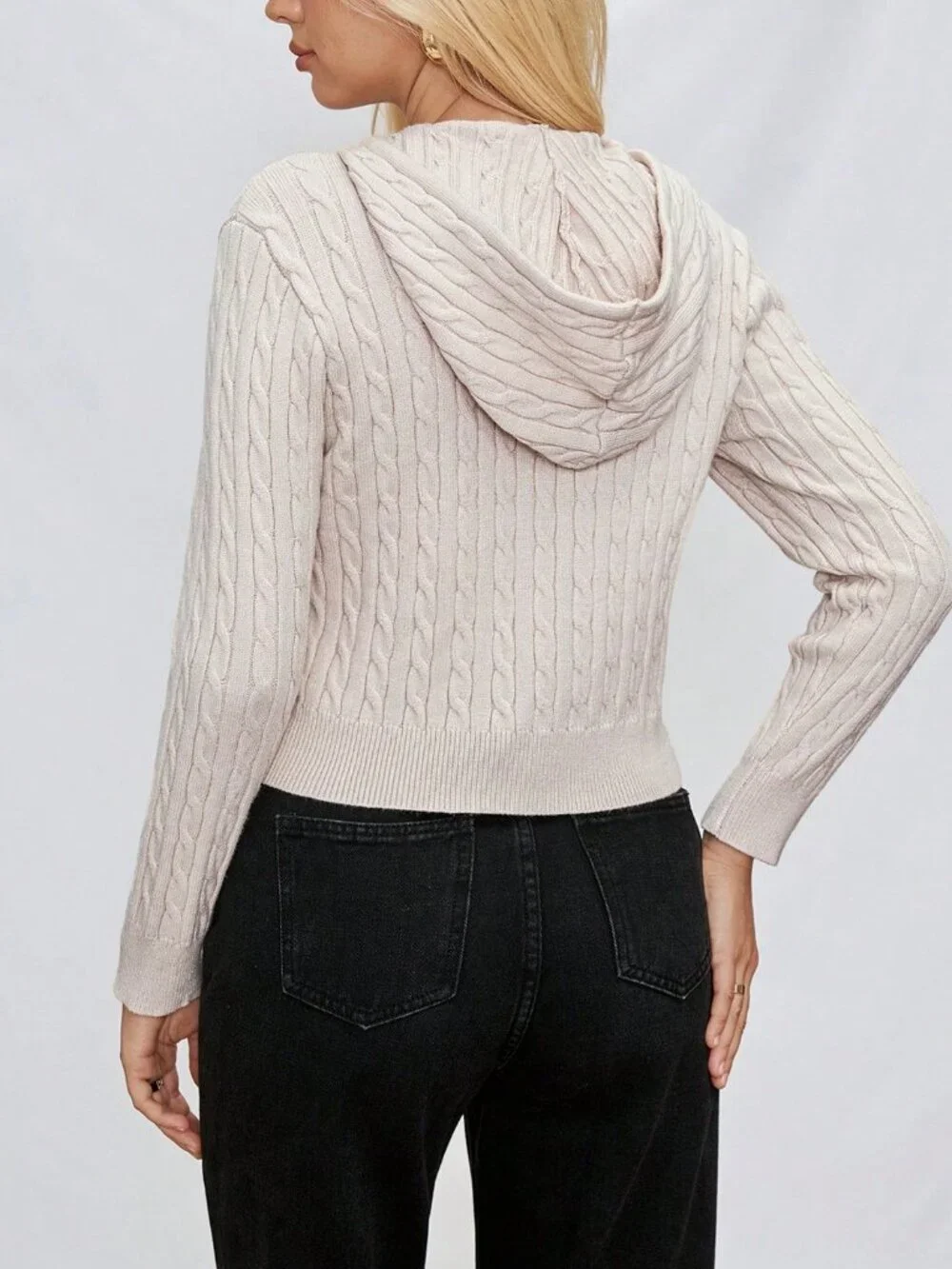 Casual Women's Cable Knit Zip-Up Hooded Cardigan with pockets